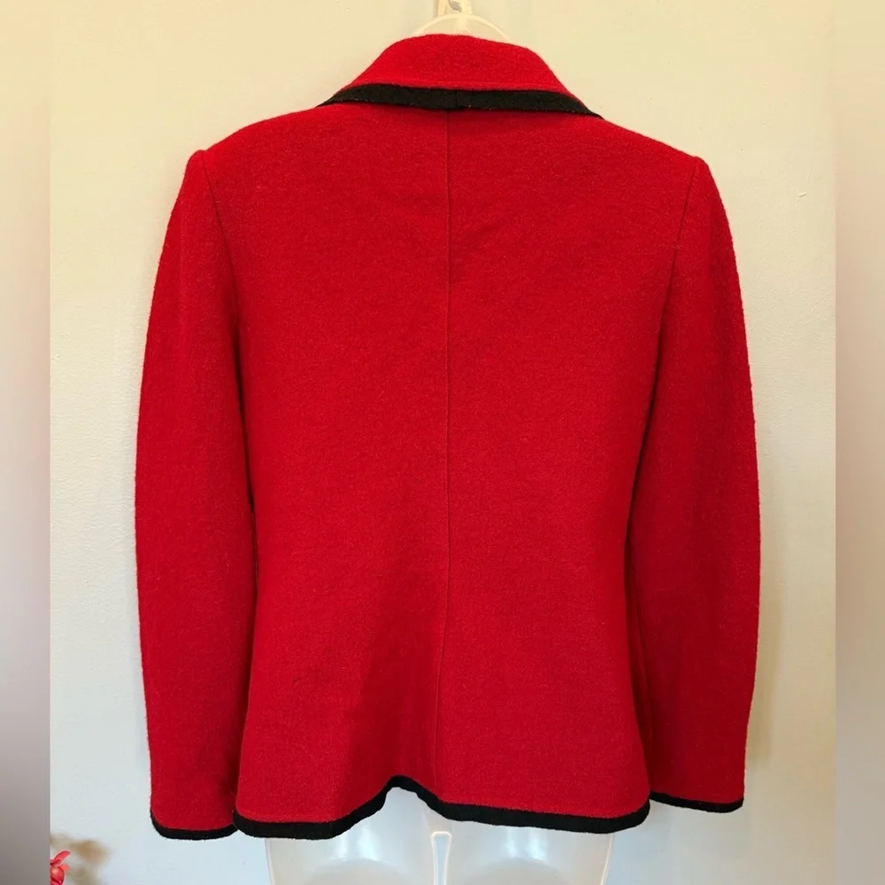 Grace Elements 100% Wool Red Blazer with Black Trim - Size 10